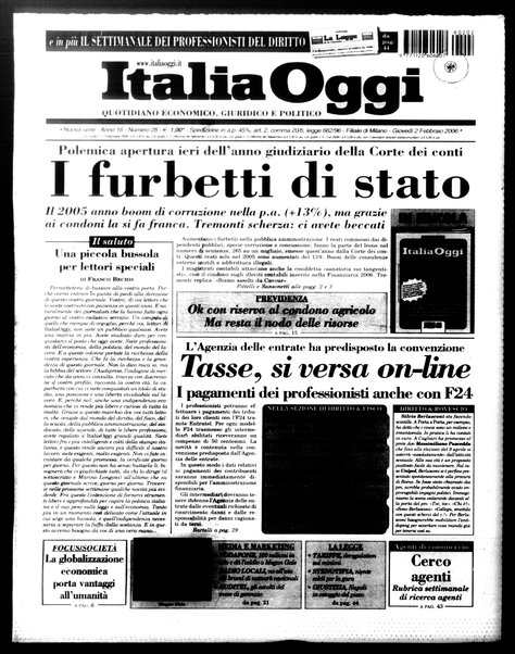 Italia oggi : quotidiano di economia finanza e politica